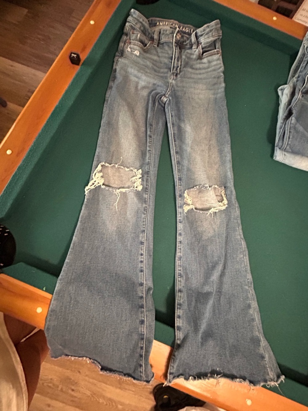 American Eagle Outfitters Women's Medium Blue Distressed Flare Jeans